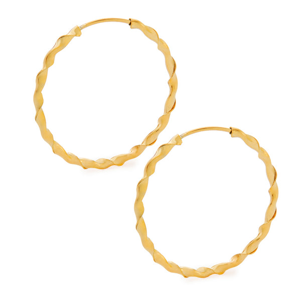 47mm Twisted Yellow Gold Hoop Earrings