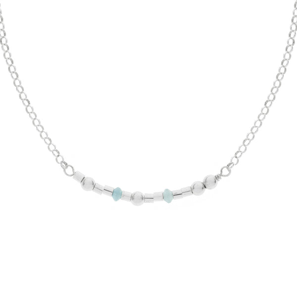 Silver Aquamarine Morse Code Necklace