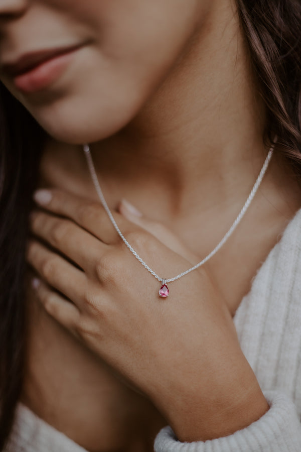 Pink Tourmaline Silver Necklace