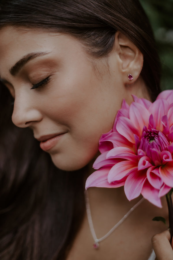 Pink Tourmaline Silver Stud Earrings