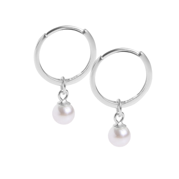 Silver Pearl Huggie Earrings