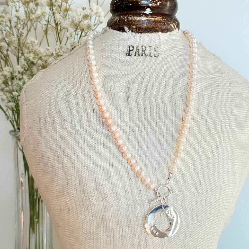 White Pearl necklace with silver toggle clasp by CITRUS