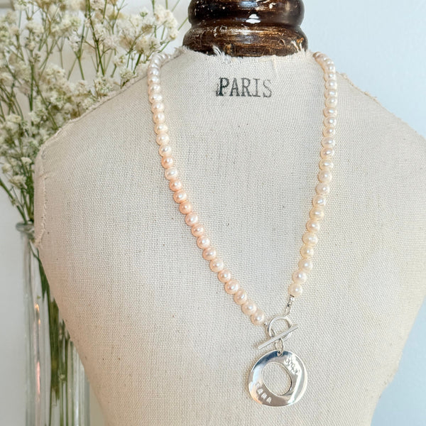 White Pearl necklace with silver toggle clasp by CITRUS