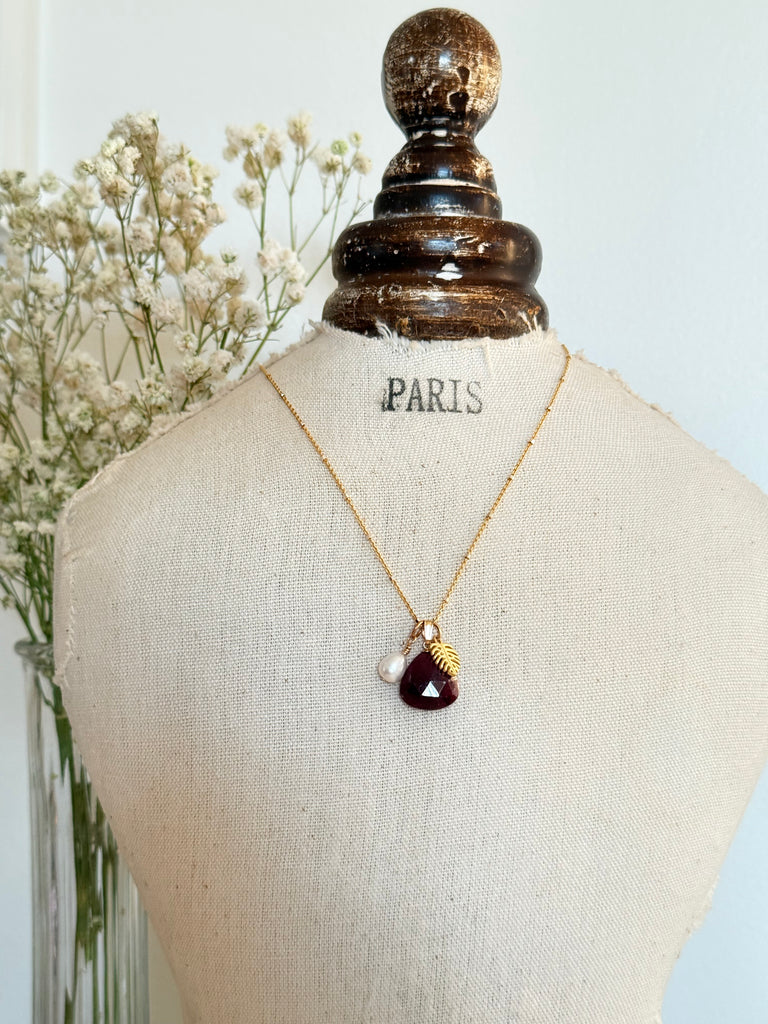 Golden Garnet Charm Necklace - Sample Sale Exclusive - Citrus