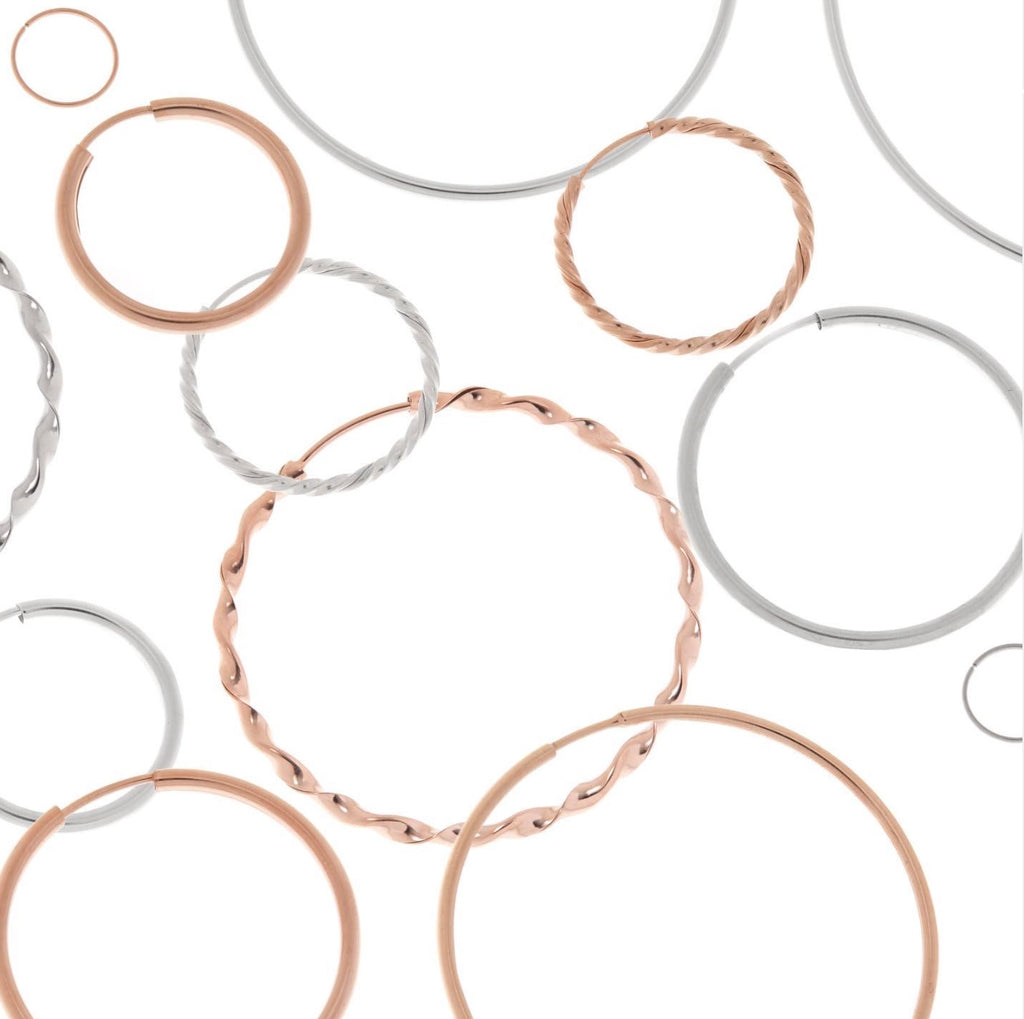 Collection of rose gold and silver hoop earrings made in Canada | CITRUS