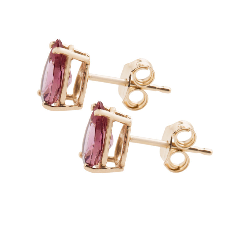 Pink Tourmaline Gold Stud Earrings