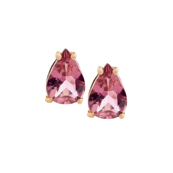 Pink Tourmaline Gold Stud Earrings