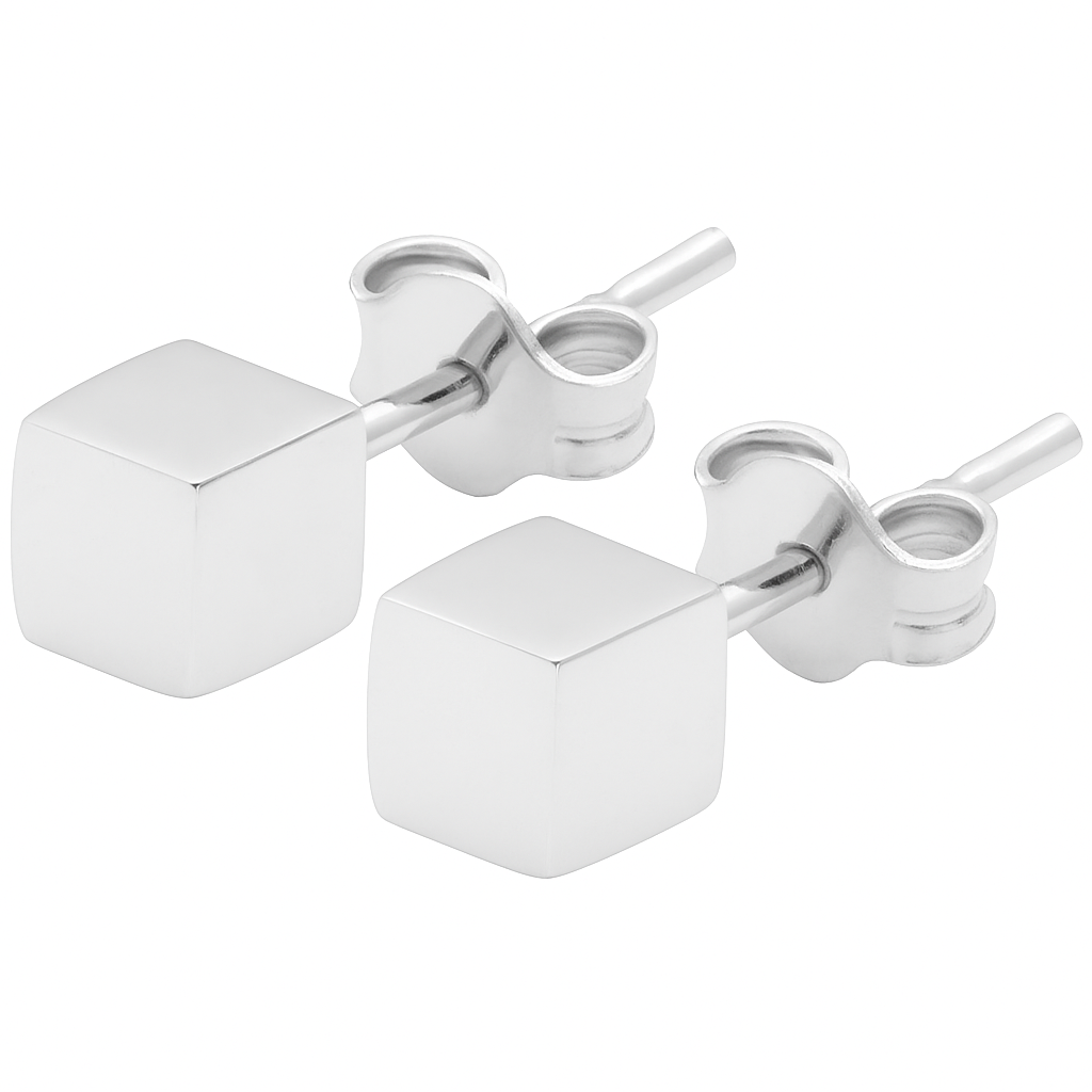 Small Silver Cube Earrings - Citrus