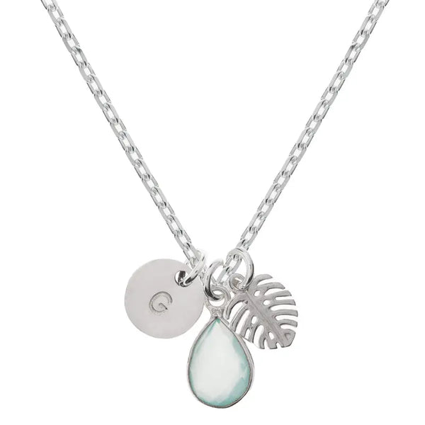 Monstera Chalcedony Initial Necklace - Citrus