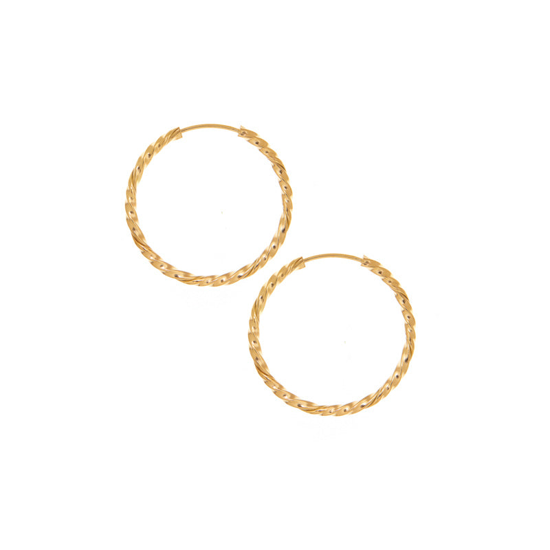 25mm Twisted Yellow Gold Hoop Earrings