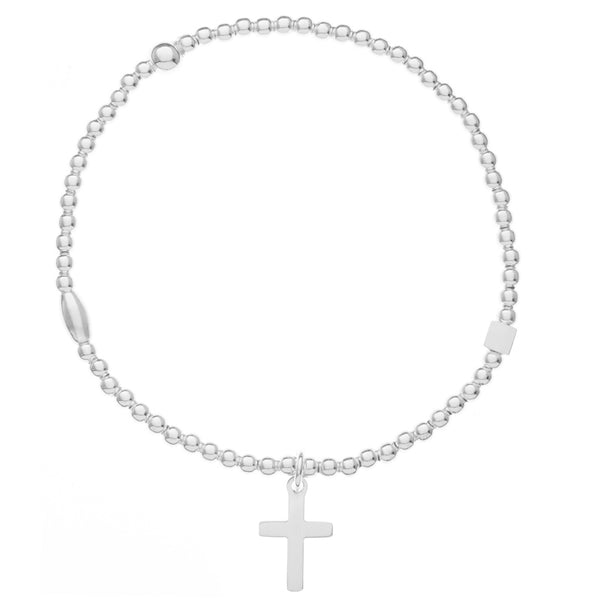 Cross Silver Bead Bracelet
