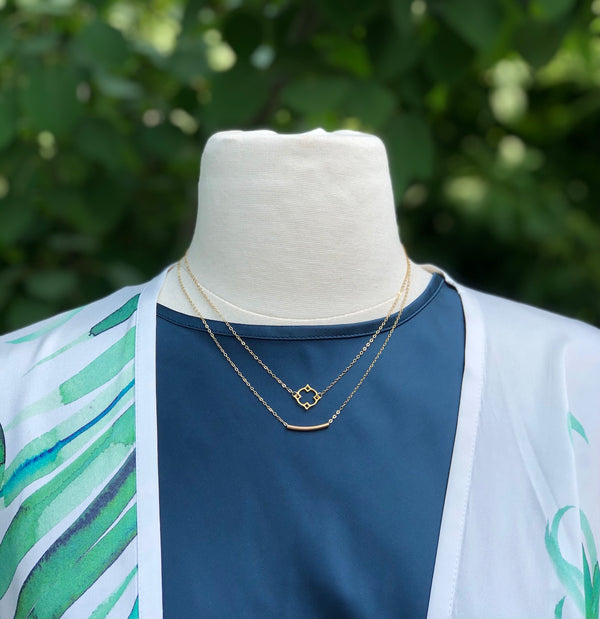 Golden Quatrefoil Tube Necklace Layers