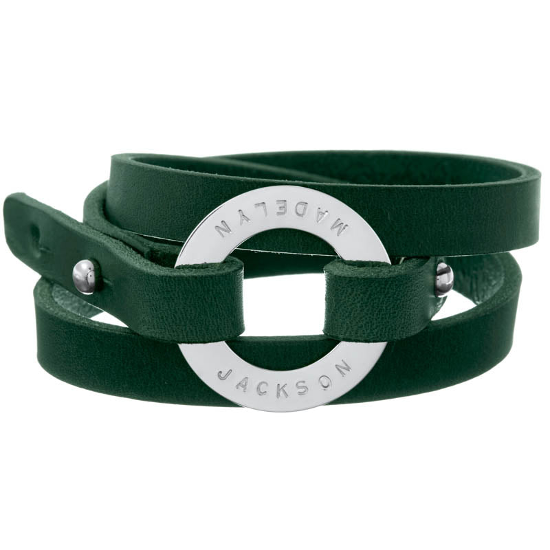 Personalized Hunter Green Leather Cuff