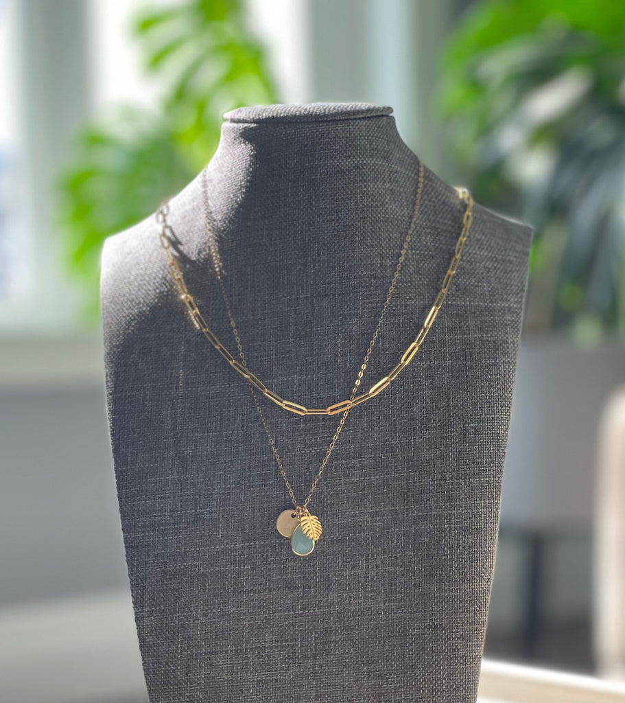 Golden Monstera Chalcedony Initial Necklace