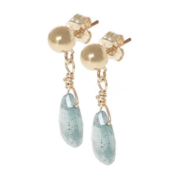 Moss Aquamarine Gold Drop Earrings