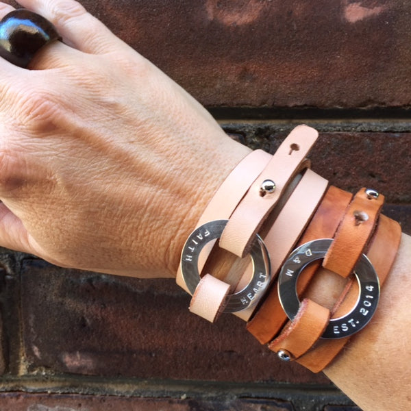 Personalized Natural Leather Cuff - Citrus