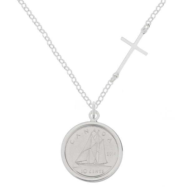 Side Cross Dime Necklace