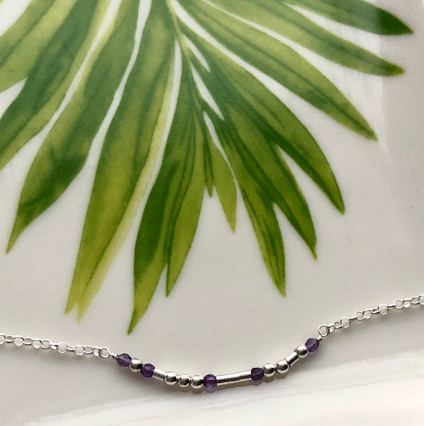 Silver Amethyst Morse Code Necklace - Citrus