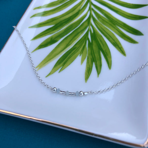 Silver Aquamarine Morse Code Necklace