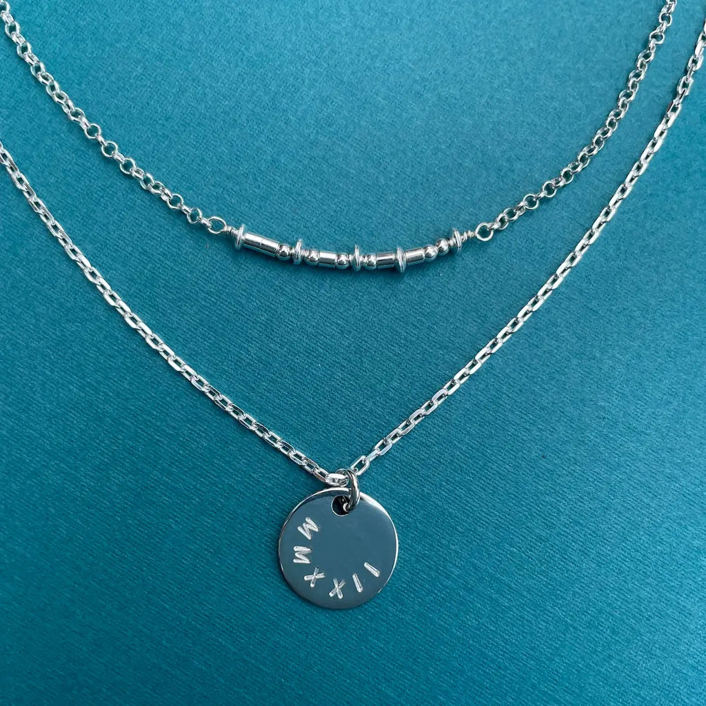Morse Code Roman Numeral Necklace Layers - Citrus