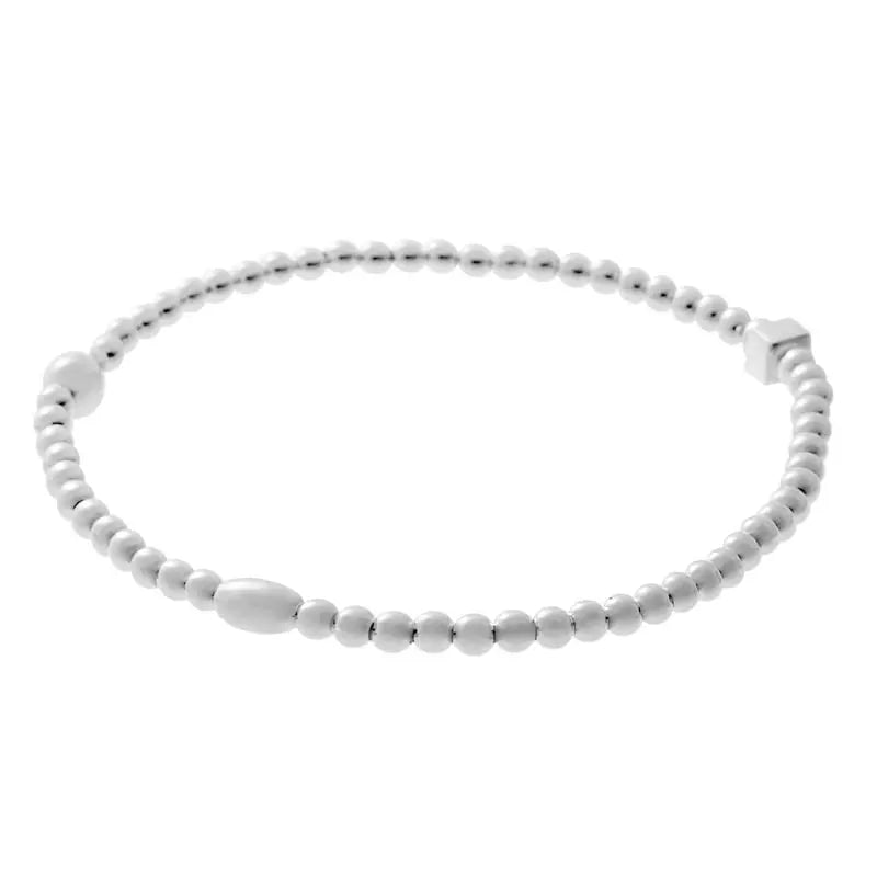 Silver Bead Bracelet on Elastic - Citrus