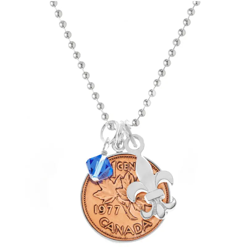 Canadian Penny Fleur de lis Necklace Silver Edged - Citrus