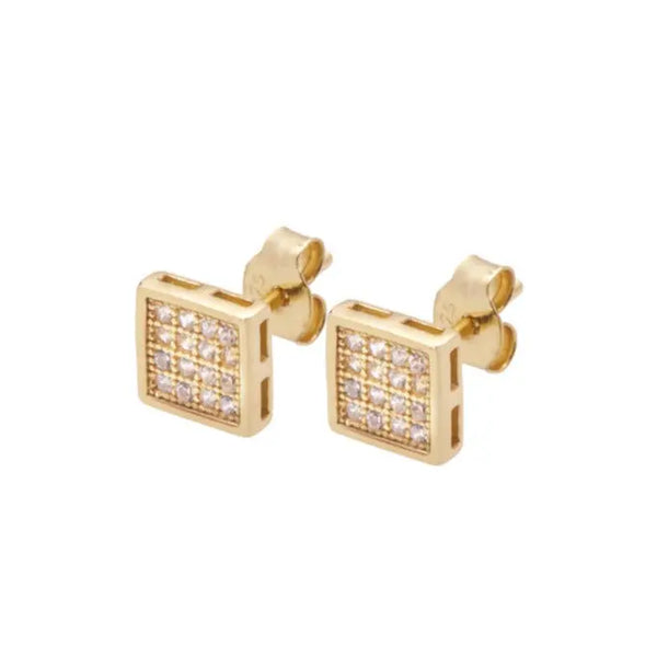 Yellow Gold Square Sparkle Stud Earrings - Citrus