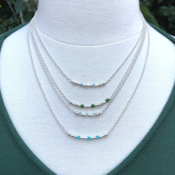 Silver Aquamarine Morse Code Necklace - Citrus