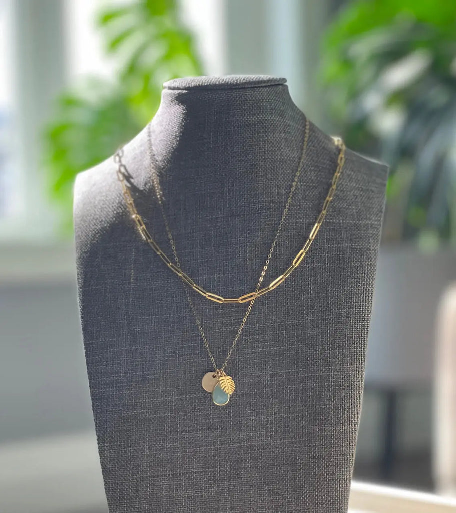 Golden Monstera Chalcedony Initial Necklace - Citrus