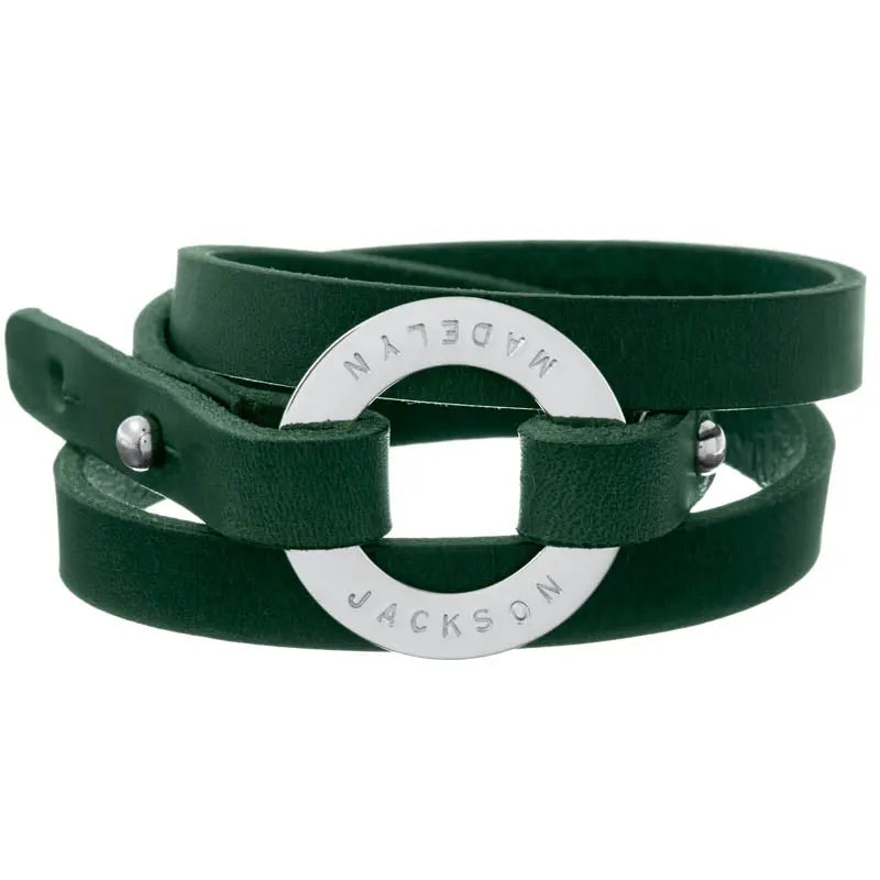 Personalized Hunter Green Leather Cuff - Citrus