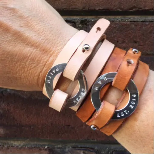 Personalized Natural Leather Cuff - Citrus