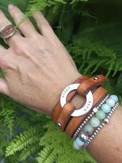Personalized Natural Leather Cuff - Citrus